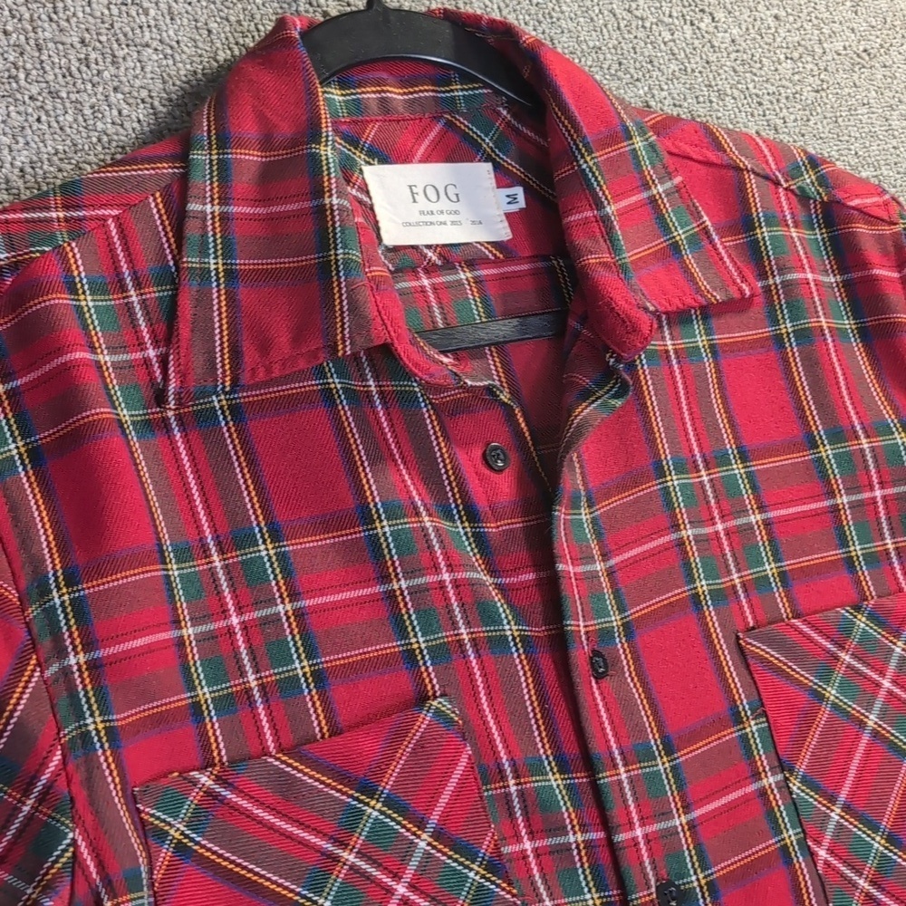 FOG Fear of God Collection One Short Sleeve Flannel Size Medium in Red Plaid - Picture 2 of 9
